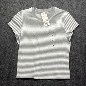 Uniqlo T-Shirt Womens Medium Gray Mini Striped Cotton Spandex HT00189TE-US